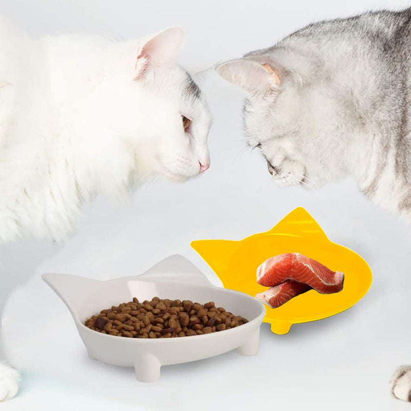 Cat Bowls, Anti-slip Multi-purpose Pet Feeding Bowl, Cat Food Bowl with Non Slip Rubber for Relief of Whisker Fatigue, Set of 3 - Grey, white and yellow - PawsPlanet Australia