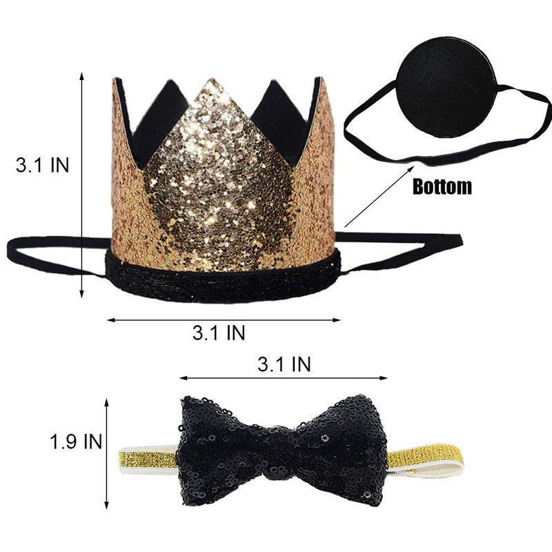 [Australia] - Perktail Cute Pet Birthday Crown Hat and Bow tie Collar Set for Dog Cat Birthday Party Supplies Gold 