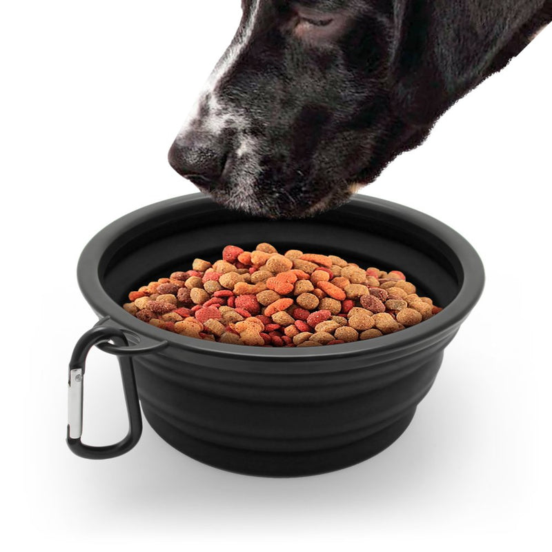 iGadgitz Home Large Foldable Travel Silicone Dog Bowl Food Water Feeding Portable Dish for Pet (Black) Black - PawsPlanet Australia