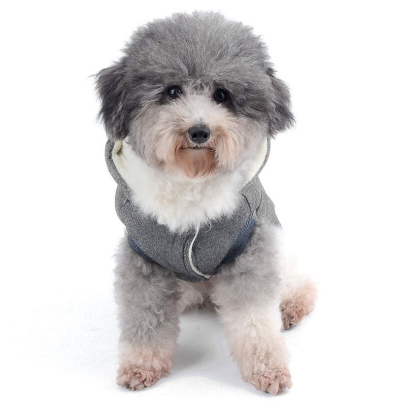 Ranphy Cotton Fleece Small Dog Jackets Hoodie for Cold Weather Girl Boy Puppy Cat Winter Coat Sweater 2 Leg Hooded Outfits Pet Soft Vest Clothes Apparel for Chihuahua Poodle Teacup Dog Gray M M(Chest: 37cm) - PawsPlanet Australia