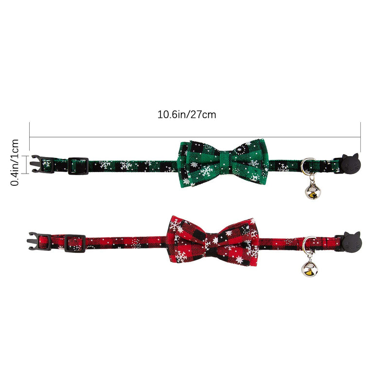 LUTER 2 Pack Christmas Plaid Cat Collars, Detachable Cat Ties with Bow&Bells, Adjustable Collars for Cats, Kitten&Puppy Supplies (Red,Green) type 1 - PawsPlanet Australia