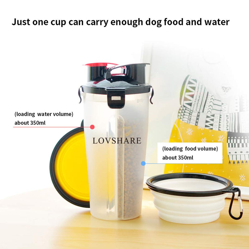 [Australia] - LOVSHARE Pets Water and Food 2-in-1 Bottle for Travelling/Hiking/Camping, with 2 folding pets Bowls/water bottle/food bottle/pets bowl for Outdoor and Water and food Dispenser Leak Proof Cup 