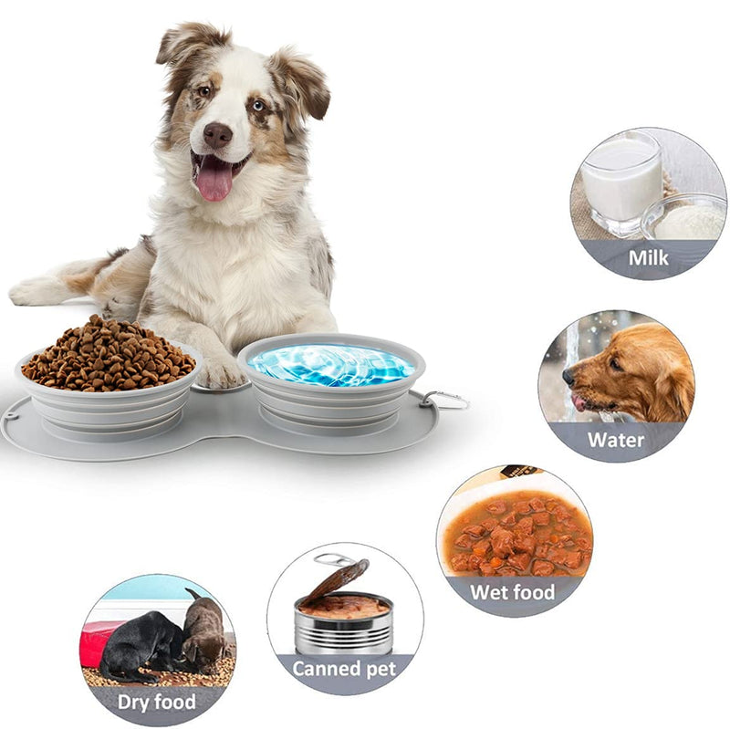 Collapsible Dog Bowls Water, Portable Travel Pet Food Feeding Cat Bowl, Foldable Expandable Cup Dish with No Spill Non-Skid Silicone Mat, (15 Dog Poop Bags)& Carabiner for Traveling, Hiking, Camping - PawsPlanet Australia