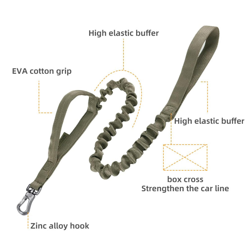 EXCELLENT ELITE SPANKER Tactical Bungee Dog Leash Military Police Dog Training Leash Rope with 2 Control Handles (Olive Green) Olive Green - PawsPlanet Australia