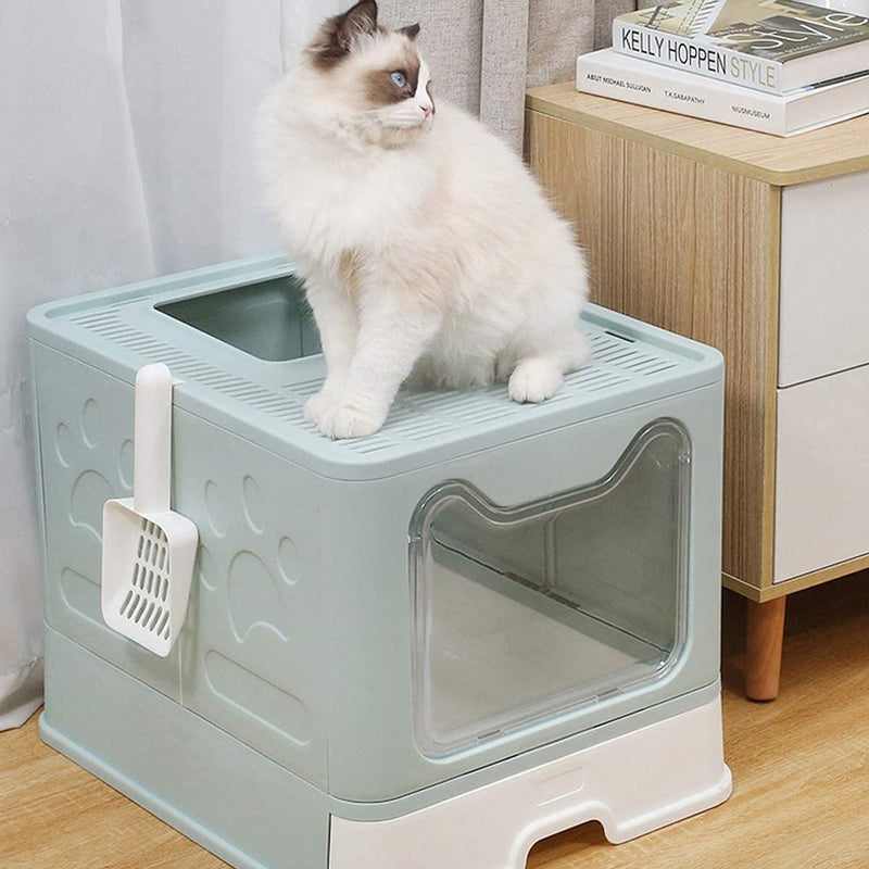 Uotyle Cat Litter Box with Top Entry Foldable Cats Litter Tray with Lid Large Toilet including Pet Plastic Scoop,Green Green - PawsPlanet Australia