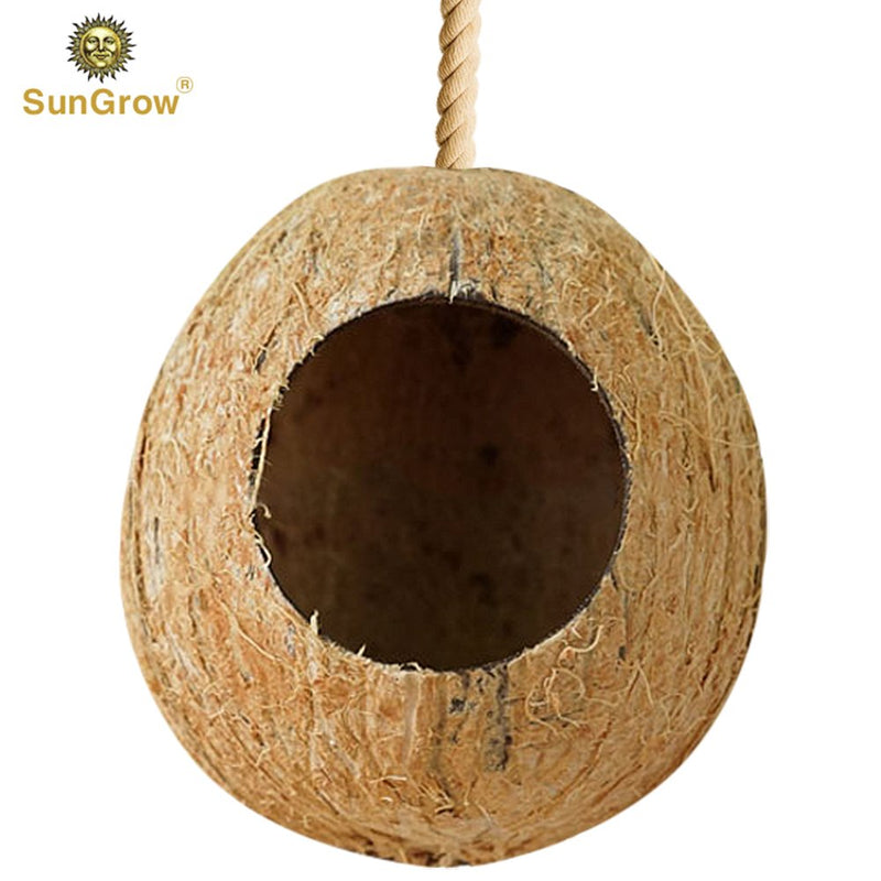 SunGrow Gecko Coconut Hut, Nesting House for Cage or Patio, Finch, Canary, Sparrows’ Feeder, Rough Texture Encourages Foot and Beak Exercise, Home Decor or Hanging Food Dispenser, 1-Hole - PawsPlanet Australia