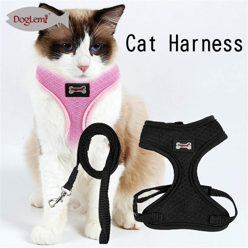 Doglemi Cats Harness with Leash, Escape Proof Breathable Soft Mesh Cat Harness, Adjustable Cat Outdoor Walking Vest Pet Supplies(Black) Black - PawsPlanet Australia
