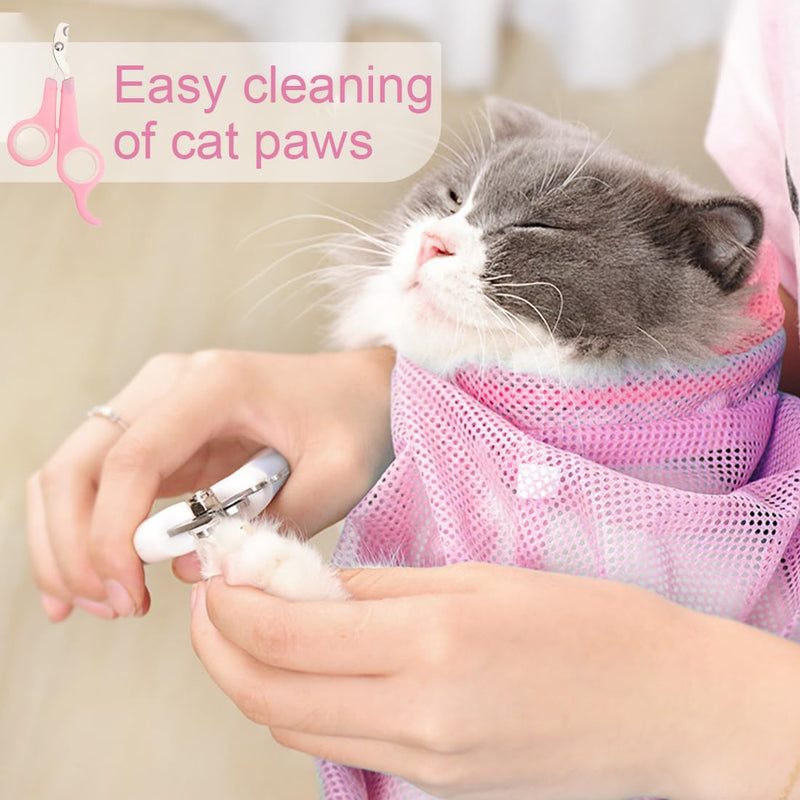 KGDUYC Cat Claw Care, Pet Cat Wash Bag, Cat Bath Anti-bite and Anti-scratch Special Bath Bag, Pet Nail Clipper, 2 Piece Set - PawsPlanet Australia