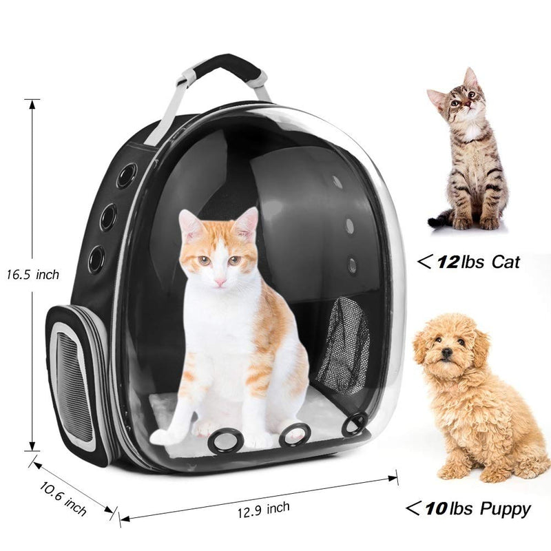 SSAWcasa Cat Carrier Backpack,Large Transparent Bubble Pet Backpack,Portable Ventilated Carry Backpack for Cat & Small Dog,Airline Approved Waterproof Pet Carrier Bag for Hiking Outdoor Black - PawsPlanet Australia