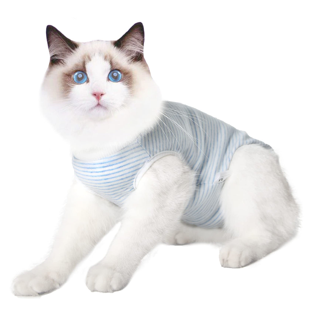 Cat Professional Recovery Suit, Surgical Recovery Shirt for Abdominal Wounds Bandages Cone Alternative for Cats After Surgery Medical Suit Soft Pet Clothing Indoor (Blue, S) S (Pack of 1) Light Blue - PawsPlanet Australia
