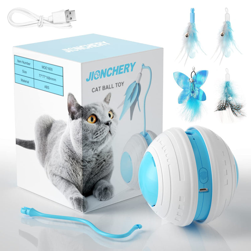 Biilaflor Interactive Cat Ball Toys with Bird Sound, Led Light, Detachable Protective Rubber Shell, USB Charging, Automatic 360° Rolling, 2 Feathers & Bell, Robotic Cat Moving Toys for Indoor Cats - PawsPlanet Australia