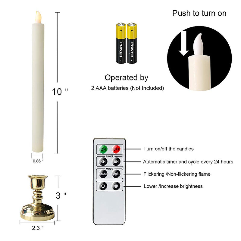 Eldnacele Flameless Window Candles with Remote Timer, Flickering Battery Operated Ivory LED Taper Candles Pack of 6, Real Wax with Gold Holders for Church Dinning Wedding Party Decoration, Ivory - PawsPlanet Australia
