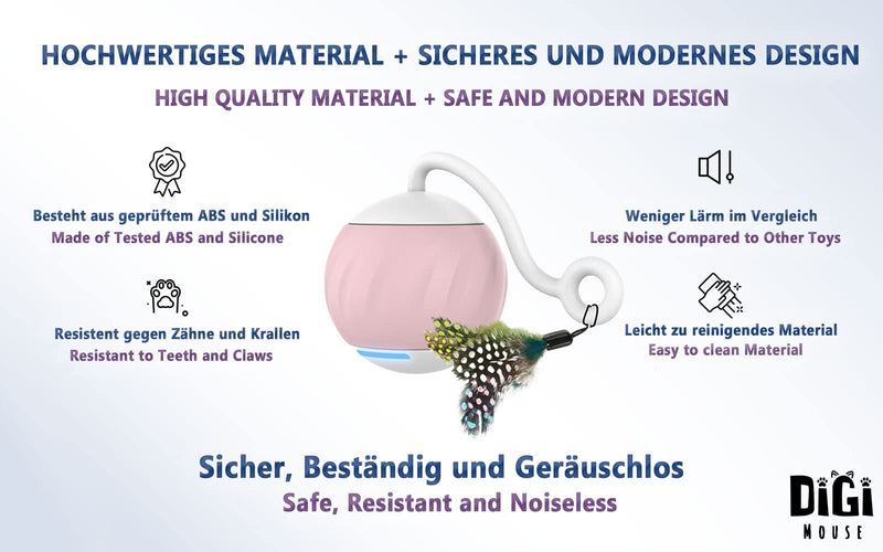 DigiMouse Interactive Cat Toy with Voice Activation & 4 Replacement Feathers & Catnip - Electric Cat Ball - Self-employment for Cats - LED Light Toy with USB-C Port - PawsPlanet Australia