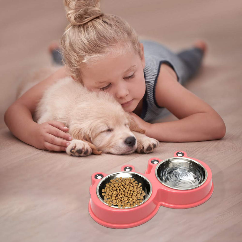 [Australia] - AIFEIERH Durable Stainless Steel Dog Bowl Food Water Feeder Non-Slip Design Resistant Silicone Mat Non Slip Design Prevent Slipping for Little Size Dogs/Cats Like Chihuahua/Bulldog/Poodle and More Pink 