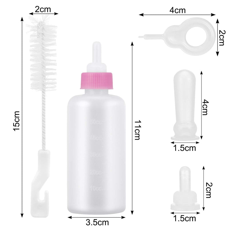 KroY PecoeD Pet Feeding Bottle Kit, Dog Cat Puppy Milk Feeding Bottle, With Replacement Nipples and Cleaning Brushes 50ml Pet Bottle Set, for Kitten Puppy Small Pet Feeding Tool - PawsPlanet Australia