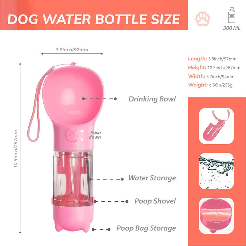 [Australia] - Water Bottle for Dog , Pet Dog Water Bottle Portable Dogs Water Bottles with Poop Shovel and Garbage Bag for Walking, Hiking, Leak Proof Travel Dog Water Dispenser Bottle Bowl Capacity 300ml (pink) 