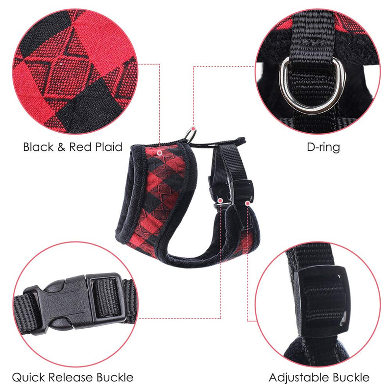 [Australia] - PAWCHIE Small Dog Harness and Leash Set Plaid Plush Puppy Harness for Small Dogs, Cats, Puppies Medium 