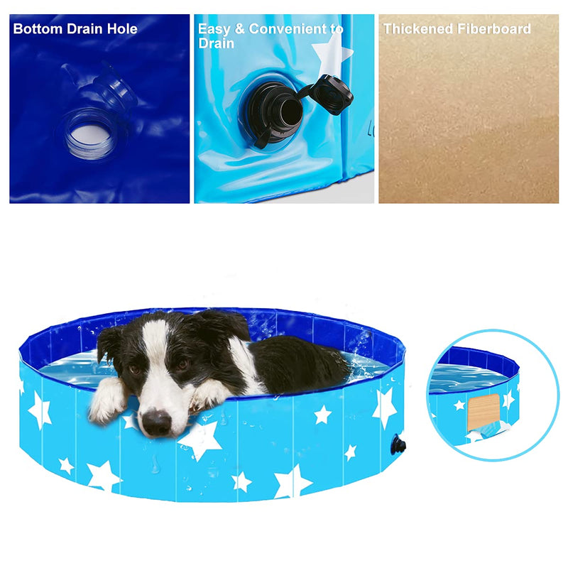 Dociote Foldable Dog Paddling Pool for Puppy Small Dogs Cats, Portable Sturdy Pet Dog Swimming Pool Bathing Tub for Dogs Non-Slip PVC Small Dog Bathroom 80 * 30cm Blue - PawsPlanet Australia