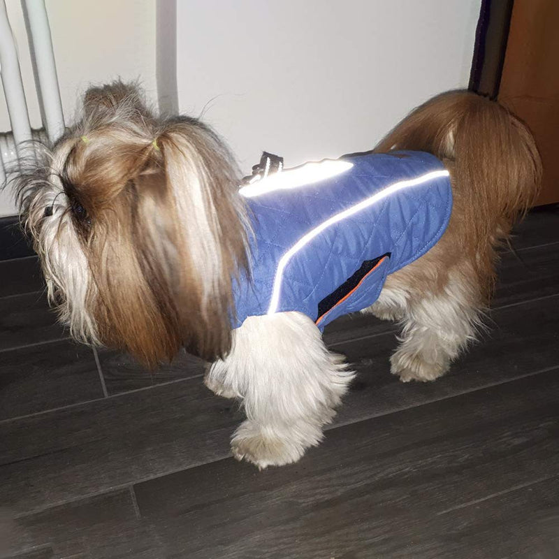 ThinkPet Warm Reversible Dog Coat - Thick Padded Comfortable Winter Dog Jacket, Reflective Safey Dog Vest XS(Back 11.5 in, Chest 15.5-19.5 in) Blue - PawsPlanet Australia