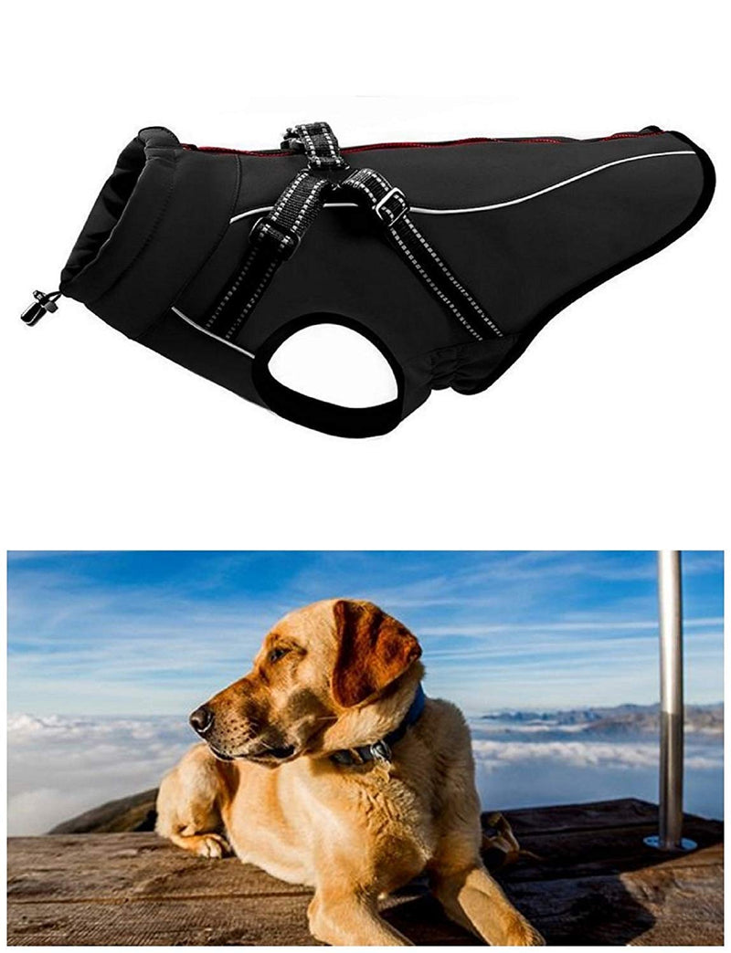 [Australia] - U only you Dog Harness Coats Technical Jacket Sport Parka Outdoor Vest,Waterproof Windproof Fleece Lined Dog Coats with Reflective Stripes,Dog Harness Integrated Design (Black) Large 