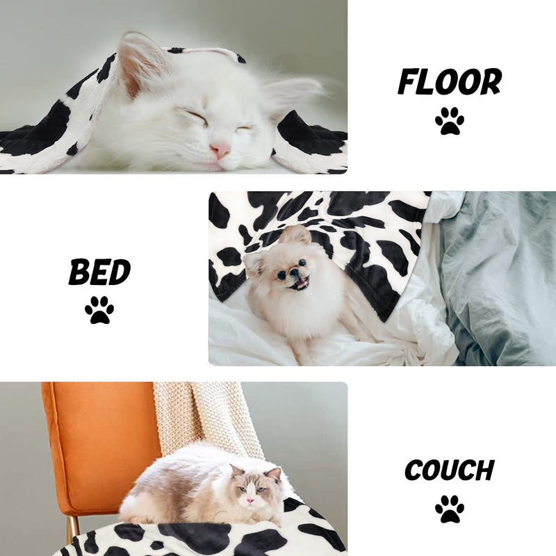 1 Pack 3 Dog Puppy Blanket Small Fluffy Couch Pet Cat Soft Throw Pet Washable Comfort Blankets Flannel Black White Cow Print Black/White-round Small (23"x13") - PawsPlanet Australia