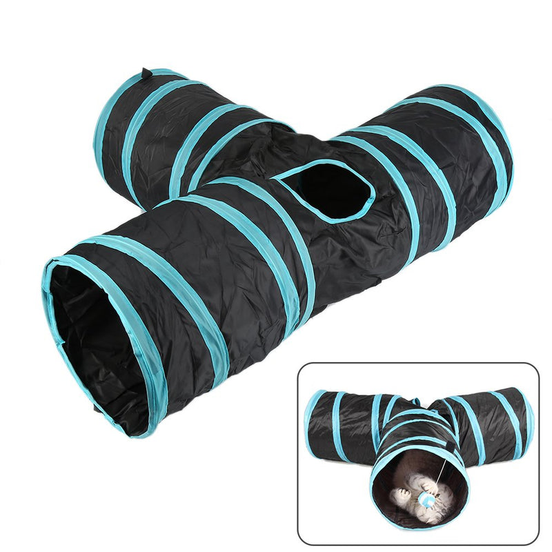 [Australia] - Pet Soft Cat Krinkle Tunnel - Cat Toys Interactive Collapsible Tunnels for Indoor, Pop-up Pets Tunnels Rabbit Tubes with Balls and Bells for Puppies Bunny T - Shape 