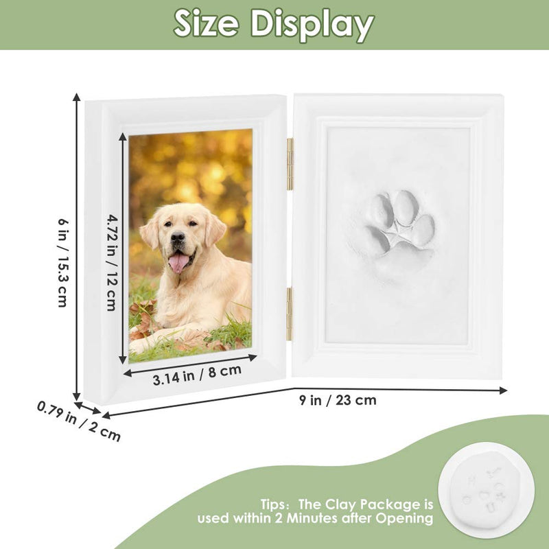 SlowTon Pet Memorial Photo Frame, Hand and Foot Print Keepsake Kit, Pawprint Making Kits with Non-toxic Ink Pad and Small Wooden Stick for Pressing, DIY Tools with Letter and Number Templates White DIY with Paw Print - PawsPlanet Australia