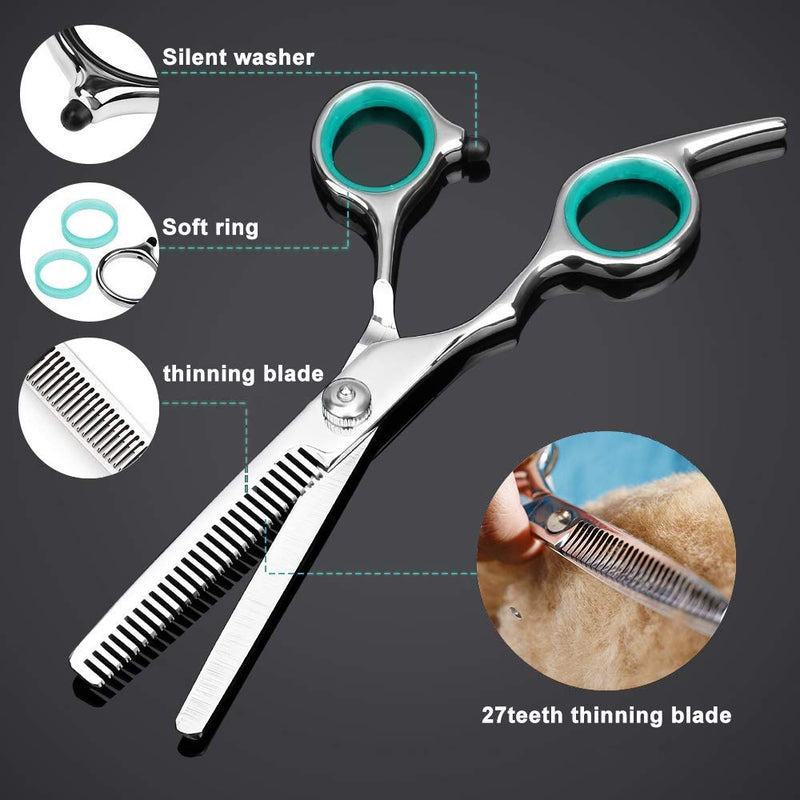 8PCs Stainless Steel Dog Grooming Scissors Kit, Heavy Duty Pet Grooming Trimmer Set with Thinning, Straight, Curved Shears Comb for Large Small Dog Long Short Curly Hair (Green) - PawsPlanet Australia