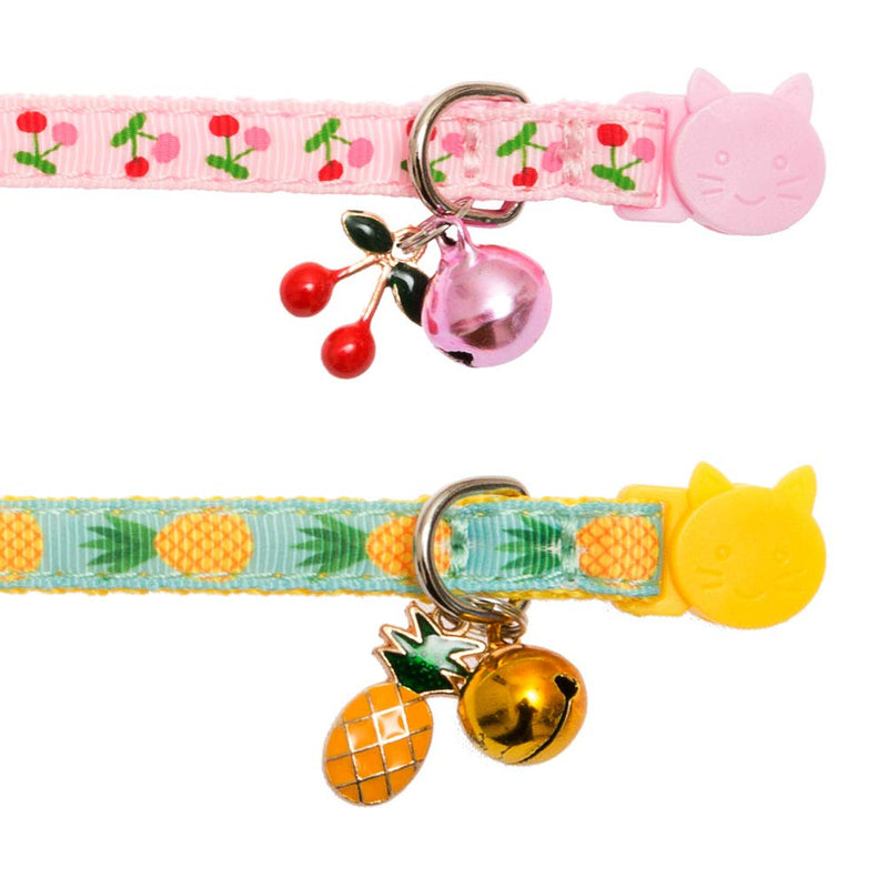 [Australia] - BINGPET Breakaway Cat Collar with Bell, 2 Pack Safety Adjustable Cat Collars Set, Pineapple & Cherry 