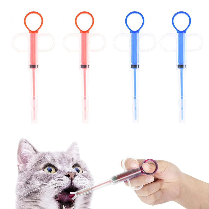 Pack of 4 Dog Tablet Syringe, Pet Medicine Dispenser, Medicine Feeder, Pet Dog Cat Push Dispenser, Reusable Tablet Feeding Tool, for Cats Dogs (Red, Blue) - PawsPlanet Australia
