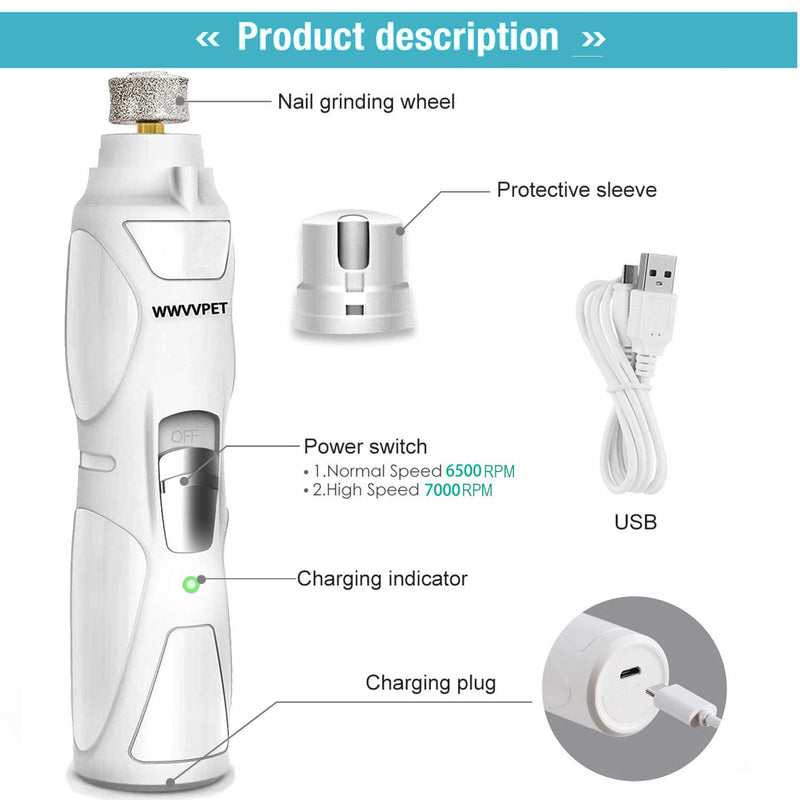 [Australia] - WWVVPET Pet Nail Grinder, More Powerful Dog Nail Clipper,Electric Nail Trimmer, Painless Paw Claw Care, Quiet Rechargeable Grooming Tool for Large Dog/Cat/Bird (2020 Upgraded) 