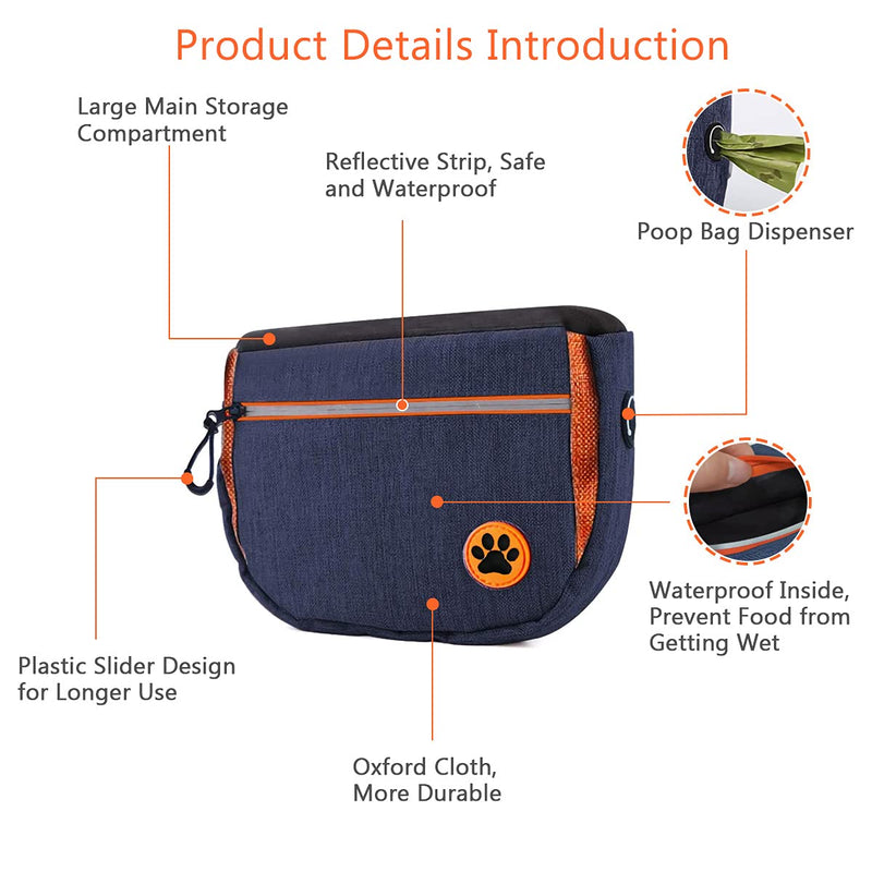 Linam Dog Treat Pouch, Dog Training Pouch Bag with Adjustable Waistband and Built-in Dog Waste Bag Dispenser, Auto Closing Portable Dogs Walking Bag, 4 Ways to Wear Blue - PawsPlanet Australia