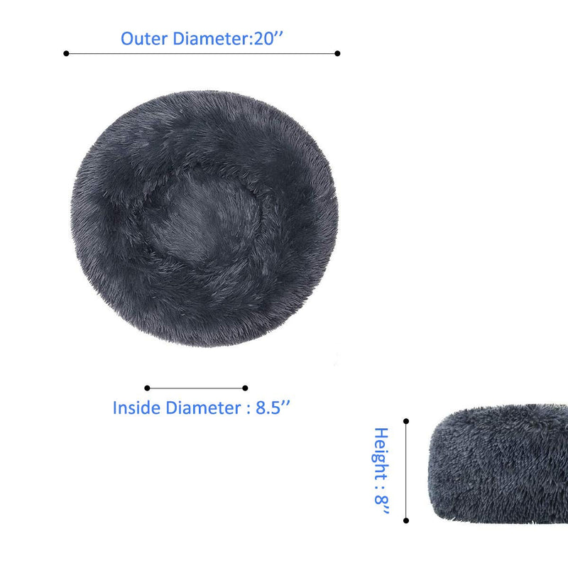 FOCUSPET Dog Bed Cat Bed Donut, Pet Bed Faux Fur Cuddler Round Comfortable for Small Medium Large Dogs Ultra Soft Calming Bed Self Warming Indoor Sleeping Bed Multiple Sizes (20''/24''/32''/40''/46'') S(20'' x 20'' x 8'') Dark Bule - PawsPlanet Australia