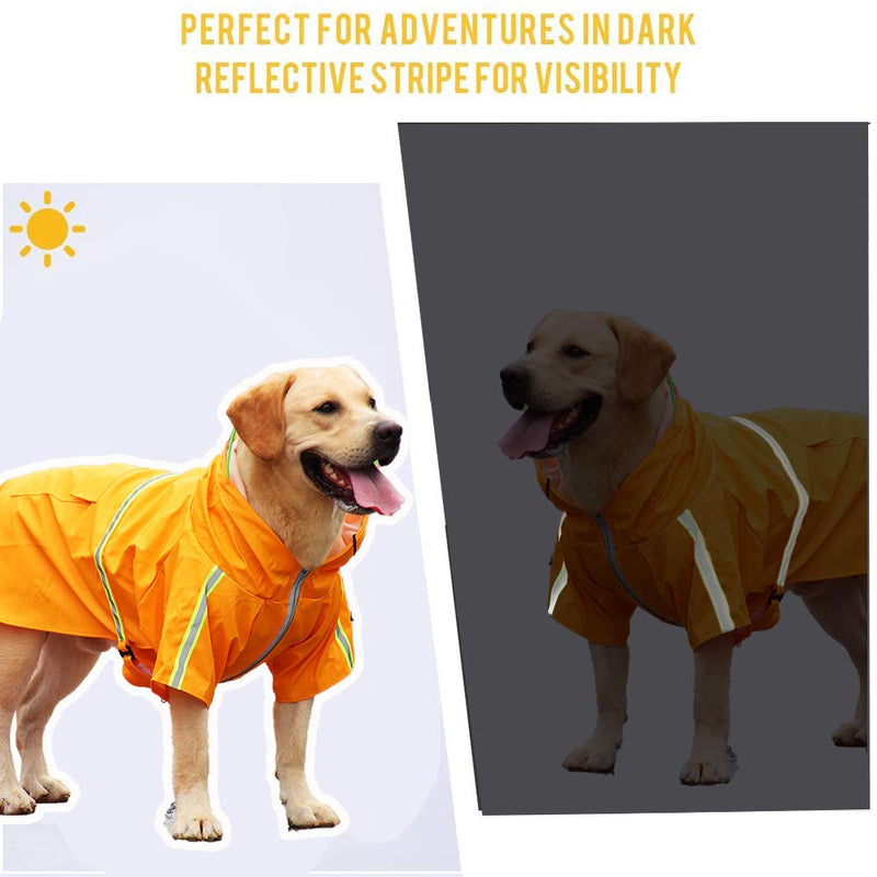 kewaii Dog Raincoat Casual Light Pet Raincoat Reflective Waterproof Dog Raincoat with Transparent Hat Large Dog Medium Dog (Orange, 2XL(Back Length 17.72in))-Fits 20-30 pounds for Dogs Orange 2XL(Back Length 17.72in ) - PawsPlanet Australia