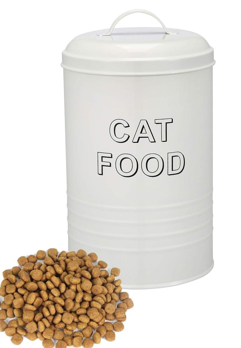 Morezi Circular design Dog Treat and Food Storage Tin with Lid and Serving Scoop Included - Coated Carbon Steel - Tight Fitting Lids - Storage Canister Tins - Cat Food White Cat Food (DIA:16xH:24cm) - PawsPlanet Australia