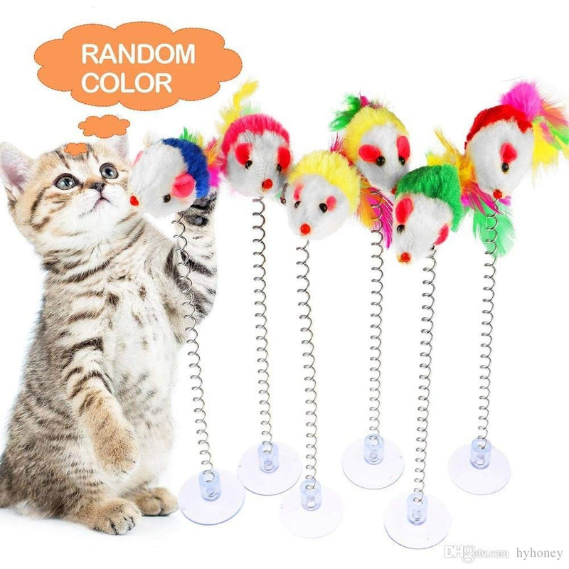 [Australia] - Retractable Cat Toys Wand with 5 Piece Teaser Refills, Interactive Cat Feather Toy for Cat Kitten Having Fun Exerciser Playing 3pcs Spring Mouse Toys 