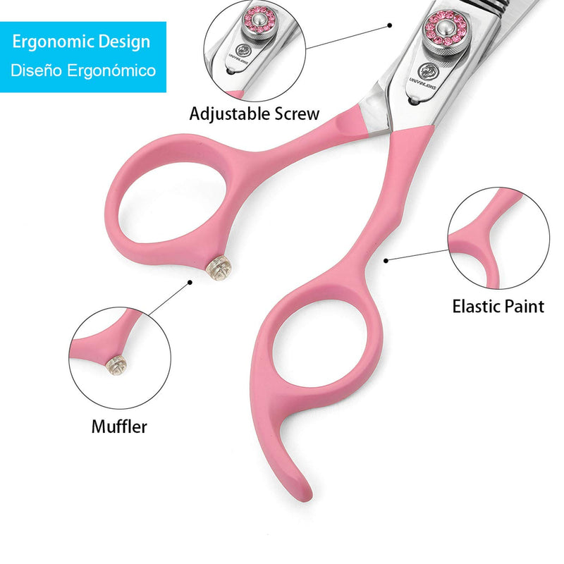 [Australia] - Univinlions 7 Inch Dog Haircut Scissors Shears- Professional Grooming Hair Cutting Curved Thinning Sheers for Dogs Cat Pet- Pink 440c Japanese Stainless Steel Shear 7 Inches Blender 