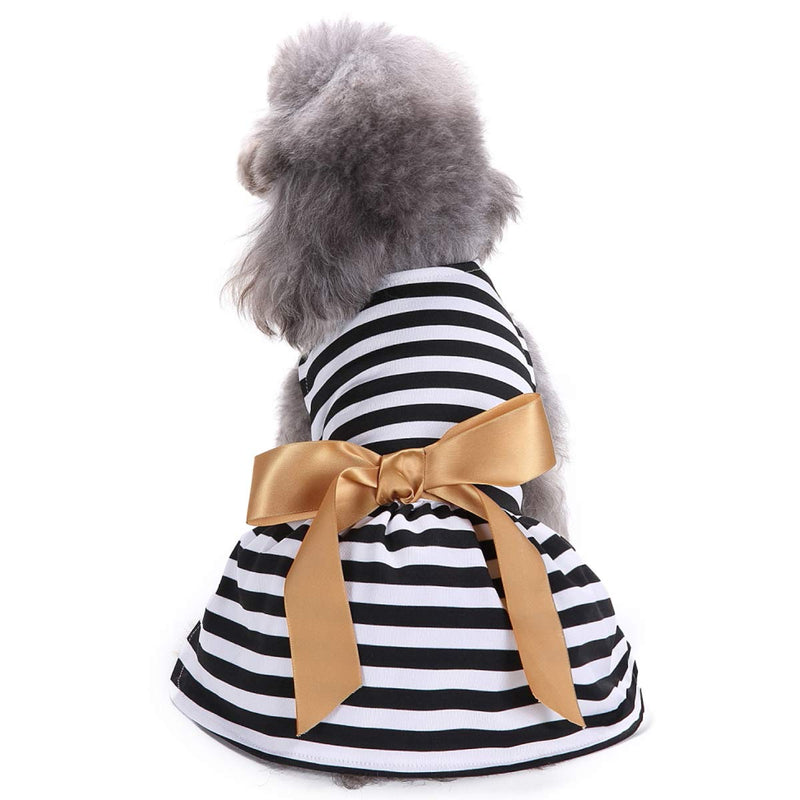 LKEX Dog Dresses Girl Shirt Pet Black and White Stripe Princess Doggie Skirt Party Birthday Cat Apparel for Small/Medium Dogs Spring Summer Sundress XS X-Small - PawsPlanet Australia