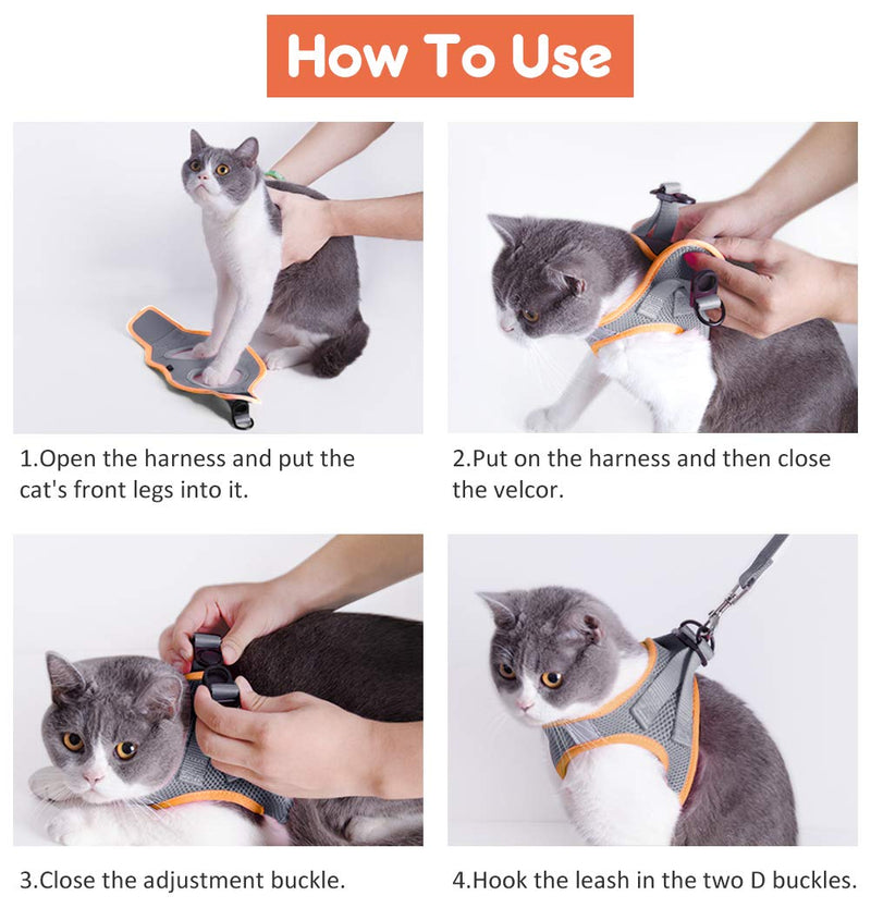 FAYOGOO Cat Harness and Leash for Walking Escape Proof, Adjustable Cat Leash and Harness Set, Lifetime Replacement, Lightweight Kitten Harness, Easy Control Breathable Cat Vest with Reflective Strip Medium (fit cats 5.5-11lbs) Grey - PawsPlanet Australia