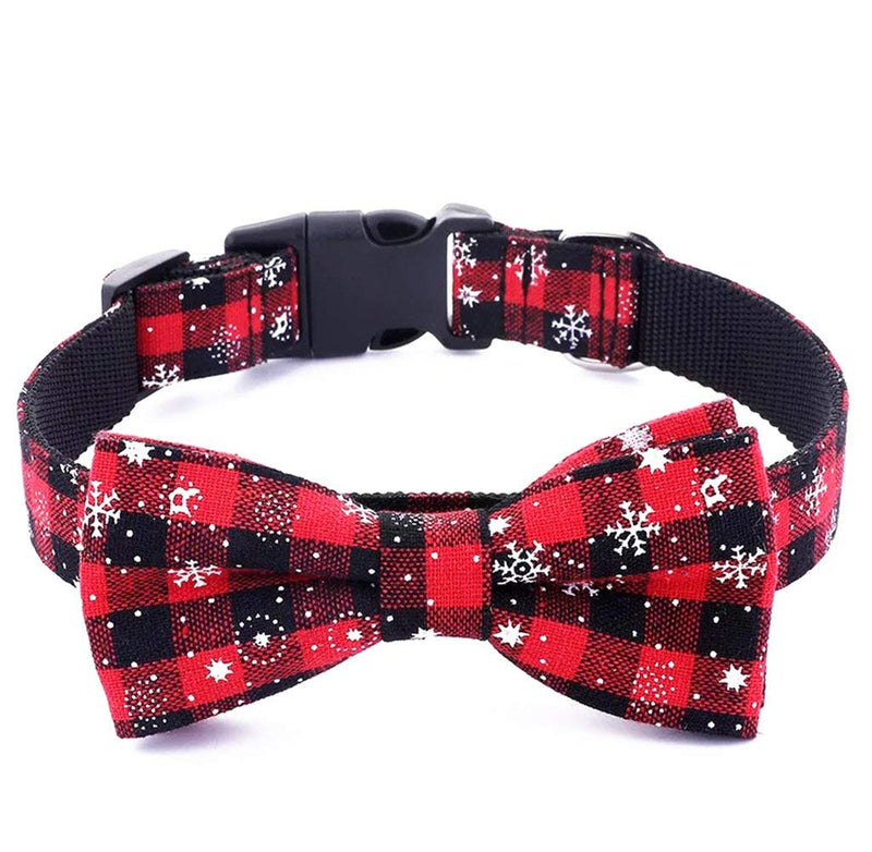 Moonpet Xmas Christmas Dog Collar with Bow Tie - 100% Cotton Nylon Design Adjustable Handmade Dog Collar - Cute Fashion for Small Medium Large Dogs-M M:neck 15 "- 19 ", ,1.0’’ width - PawsPlanet Australia