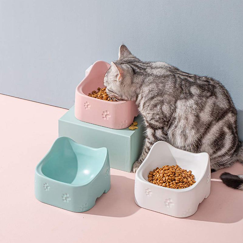 HCHLQLZ Blue Ceramic Cat Bowl,Raised Cat Food Bowls Tilted Elevated Cat Bowl,Ceramic Pet Food Bowl for Flat-Faced Cats,Small Dogs,Protect Pet's Spine,Dishwasher Safe - PawsPlanet Australia