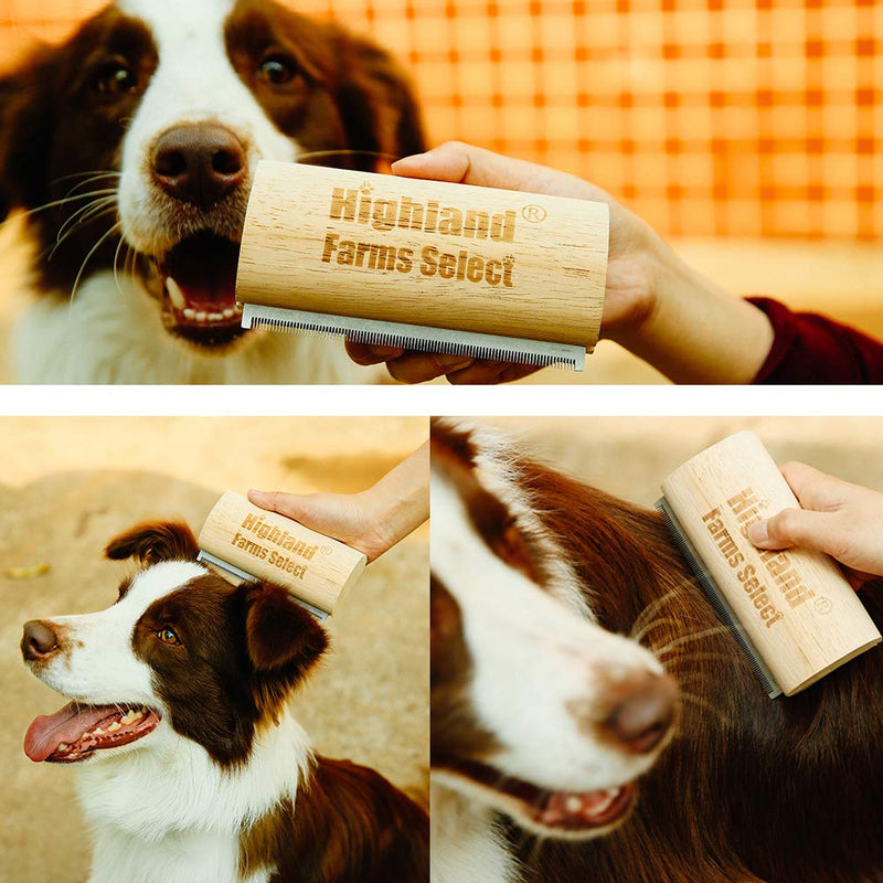 Highland Farms Select Deshedding Grooming Tool for Dogs, Cats & Horses, Ergonomic Design Wood Groom Brush, Professional Pet Groomer, Painlessly Remove for Short & Long Hair, Fur & Dirt L - PawsPlanet Australia