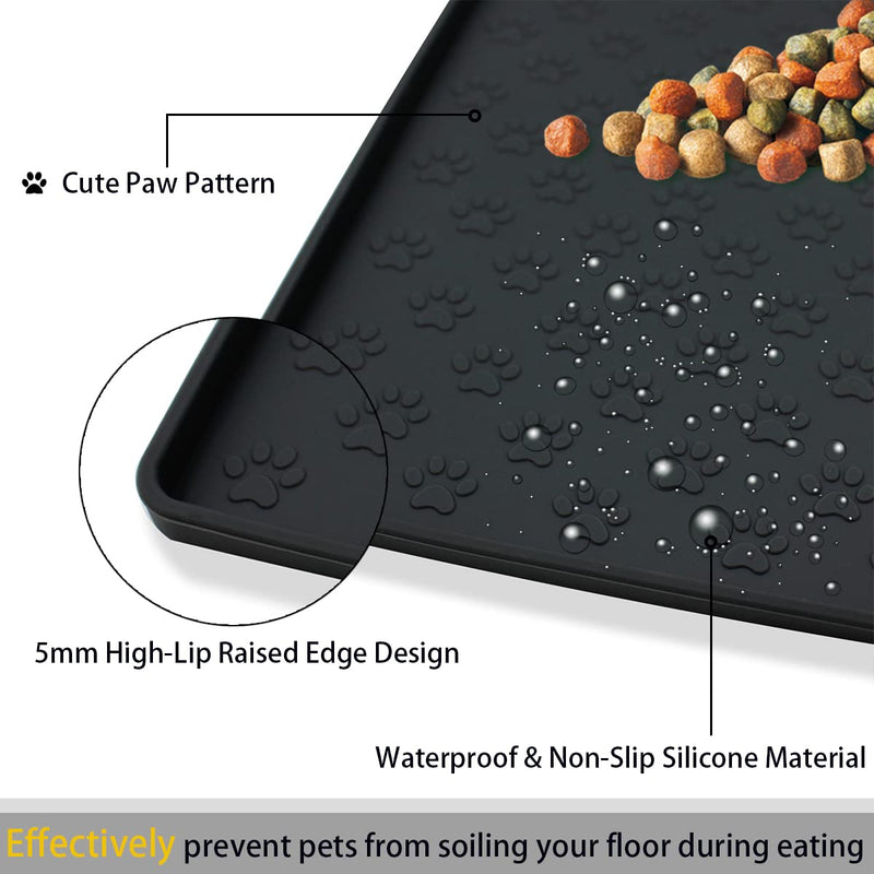 Ptlom Pet Placemat for Dog and Cat, Mat for Prevent Food and Water Overflow, Suitable for Small, Medium and Big Pet 18" * 12" Black - PawsPlanet Australia