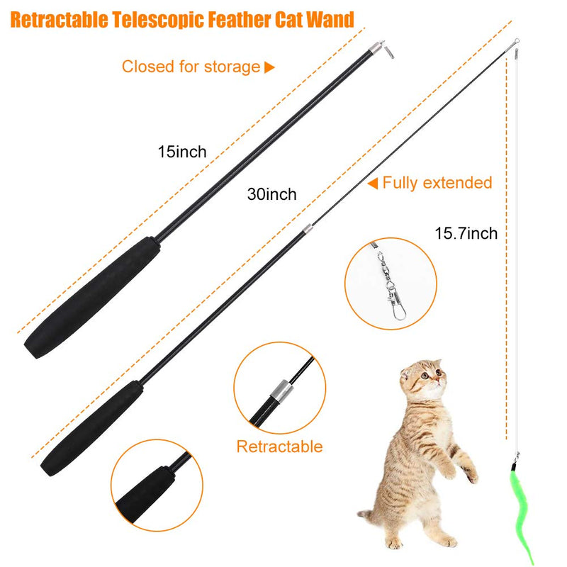 [Australia] - Easeou Cat Toys for Indoor Cats, 12 PCS Retractable Kitten Feather Toys for Indoor Cats, Catnip Fish,Mice Cat Wand Toys, Interactive Catcher Teaser and Funny Exercise Balls and Bells 