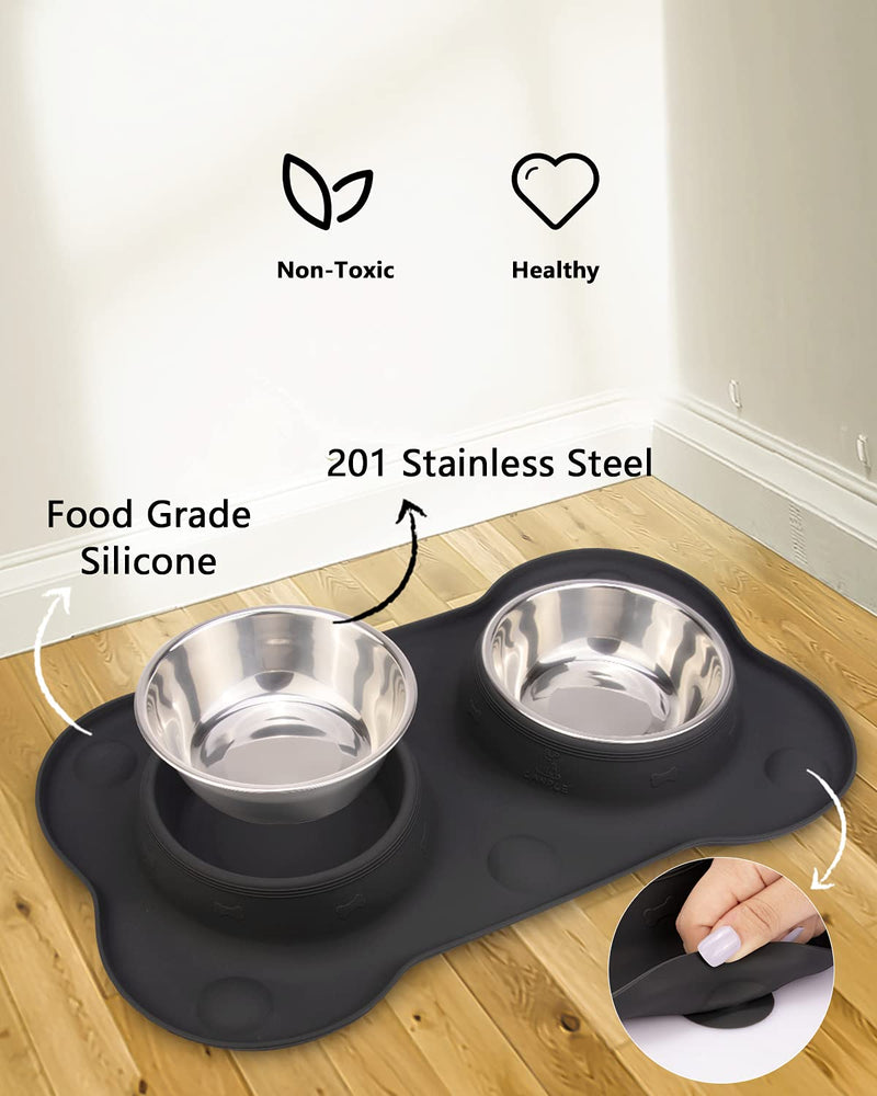 Canple Dog Bowl Stainless Steel Dog Bowls Food Water Pet Feeder with No Spill Non-Skid [Strong Suction Cup] Silicone Mat Waterproof for Pets Small Medium Large Dogs 12 oz ea. Black - PawsPlanet Australia