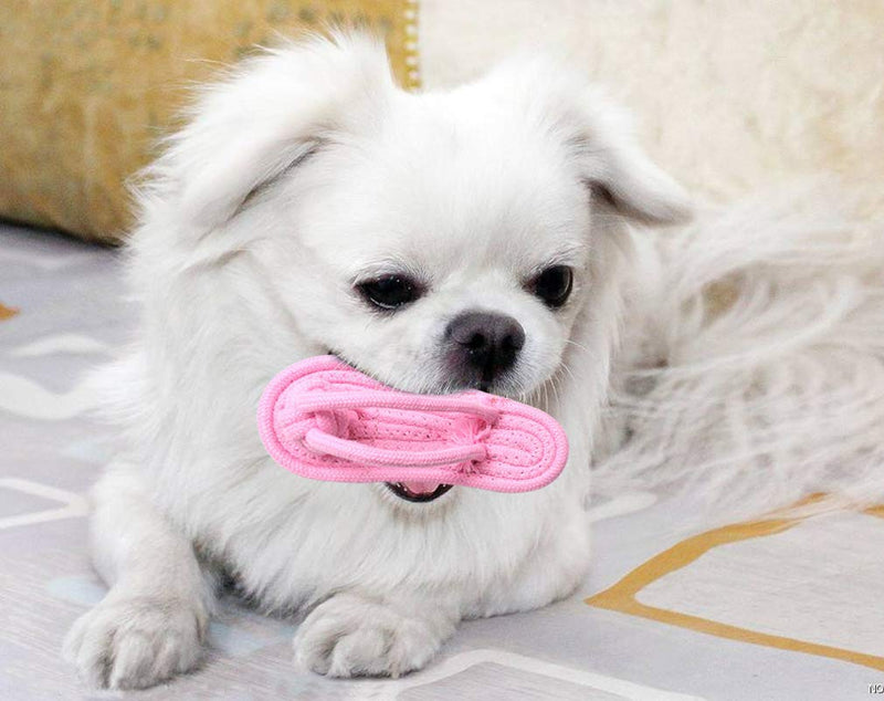 Cotton Pet Dog Rope Toy Non-toxic Puppy Chew Toy for Bite Training Teeth Cleaning Play Rope Toys for Large Small Dog Pink - PawsPlanet Australia