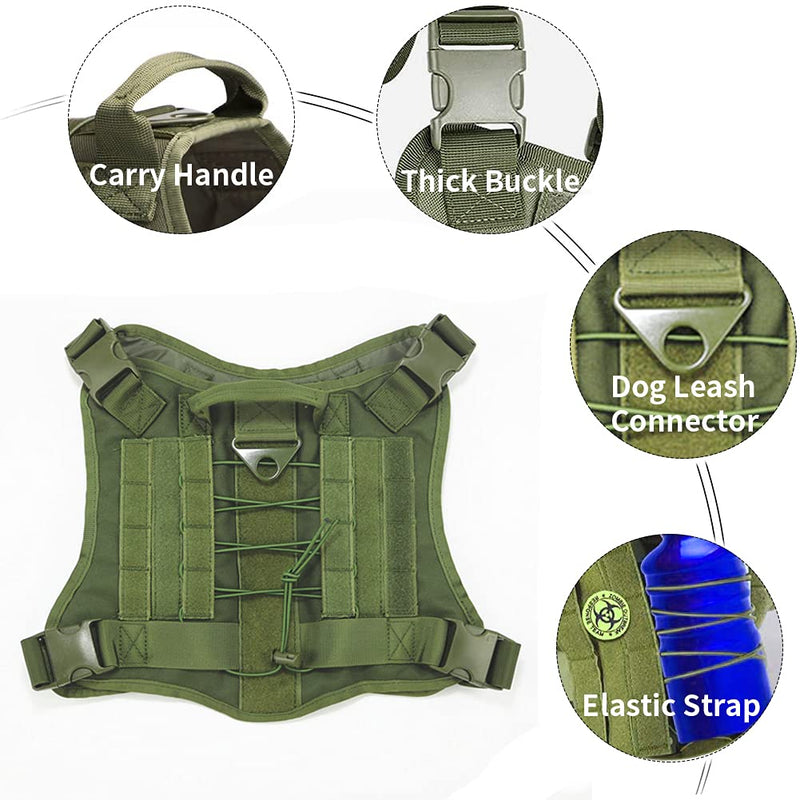 Tactical Dog Harness for Large Medium Dogs, Molle Vest for Service & Training Military Dogs Adjustable Training Hunting Dog Tactical Vest Army Green - PawsPlanet Australia