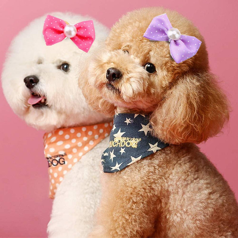 NA 20Pcs Dog Hair Bows with Elastic Rubber Bands Pearl Bow Pattern Hair Rope Set Hair Band Pet Grooming Products Puppy Grooming Hair Accessories for Puppies Cats and Other Small Pets - PawsPlanet Australia