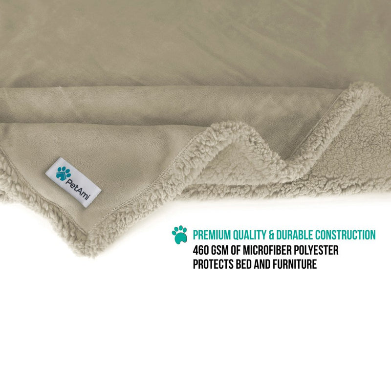 PetAmi Waterproof Dog Blanket for Medium Dogs, Puppies, Small Cats | Soft Sherpa Fleece Pet Blanket Throw for Sofa, Couch | Thick Durable Pet Bed Cover, Floor Mat 30 x 40 inches 30" x 40" Beige - PawsPlanet Australia