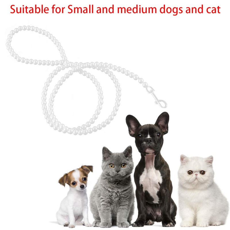 [Australia] - Cdycam Dog Leash 4ft Stainless Steel Wire Faux Pearls Training Dog Leash for Puppy Kitten and Medium Pet Pack of 1 Pcs White 